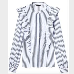 BANANA REPUBLIC Riley Fit Stripe Ruffle-Front Shirt